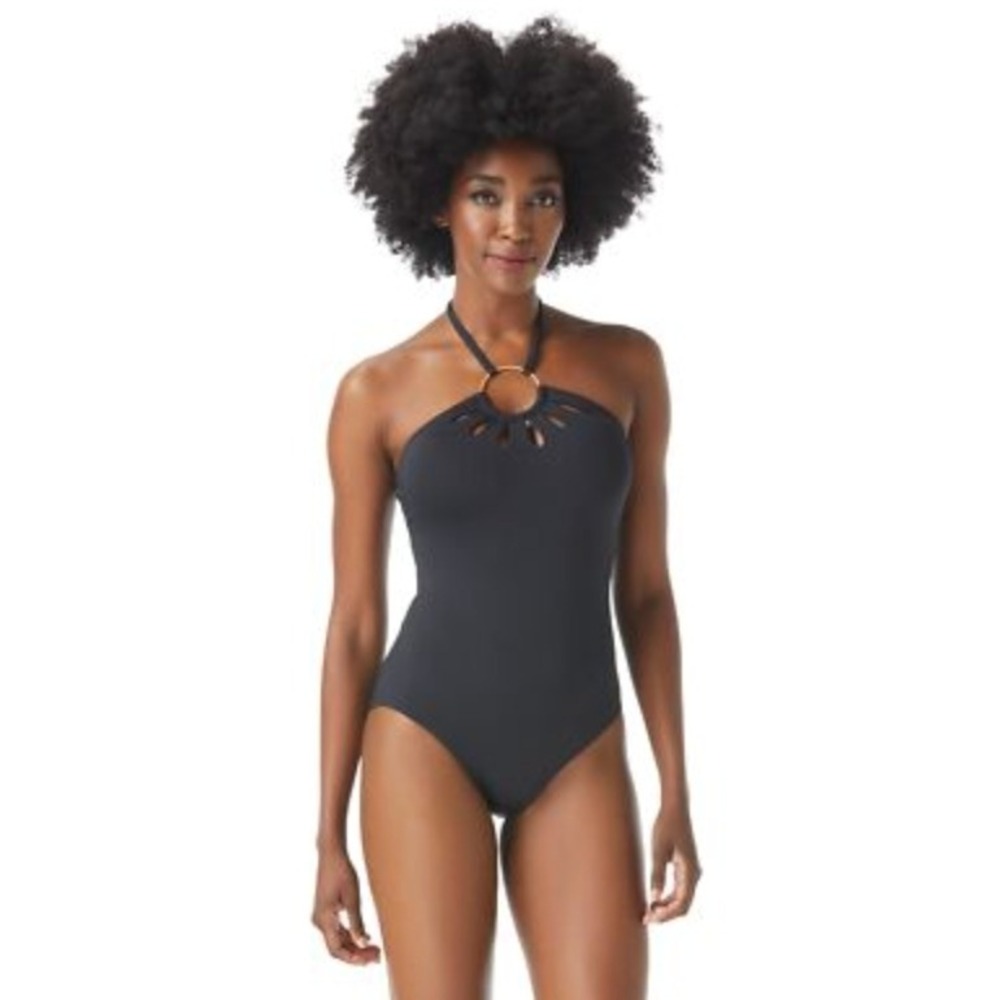 Vince Camuto One Piece Swimsuit Size 6 Black Halter Keyhole Beach Vacation